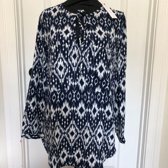 Three Eighty Two Womens Dress S Blue Long Sleeve Tie Neck Back Boho NWT - Picture 3 of 8
